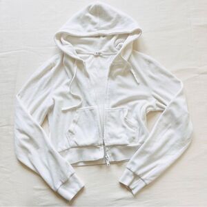 John Galt Crop Sweatshirt Top Zip Hoodie Longsleeve Casual White One Size